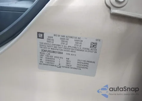 2011 Chevrolet Equinox Ltz из США, поврежденный, VIN 2CNFLFE53B6310884